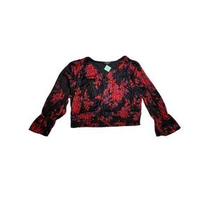 Lane Bryant top women’s 20 black & red long sleeve gathered waist loose fit